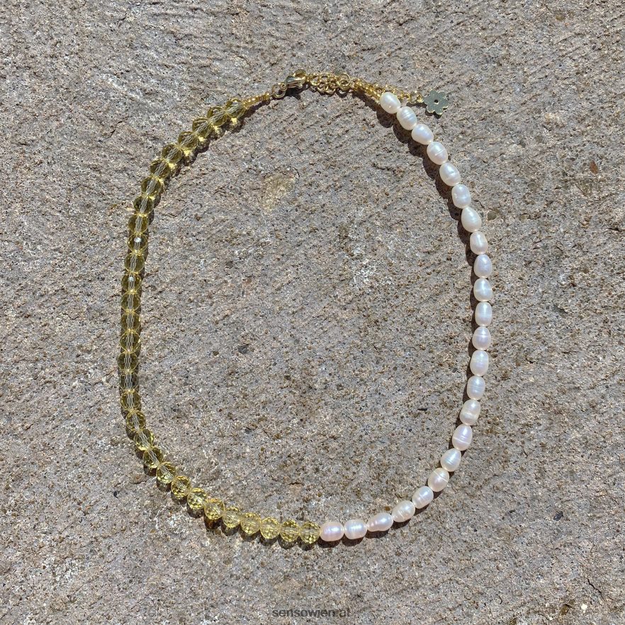 Schmuckperlen- und Swarovski-Halsband in Hellgelb Senso 6NZ8L8578
