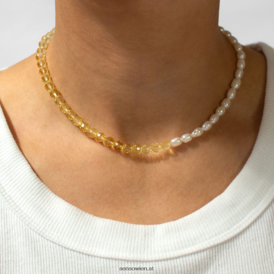 Schmuckperlen- und Swarovski-Halsband in Hellgelb Senso 6NZ8L8578